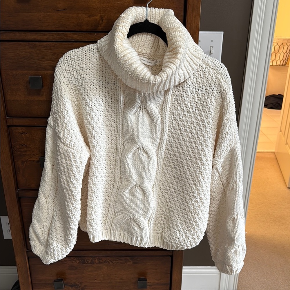 Altar'd State Cream Chunky Knit Turtleneck Sweater